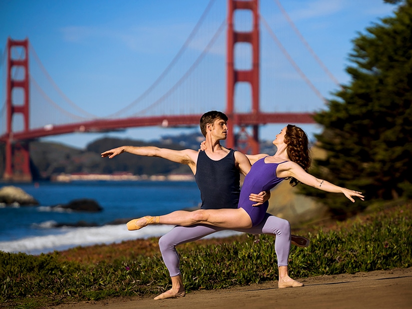 Maggie and Ian partnering in front of the Golden Gate Bridge