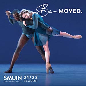 Be moved on a photo of two ballet dancers in blue with smuin contemporary ballet 21/22 season